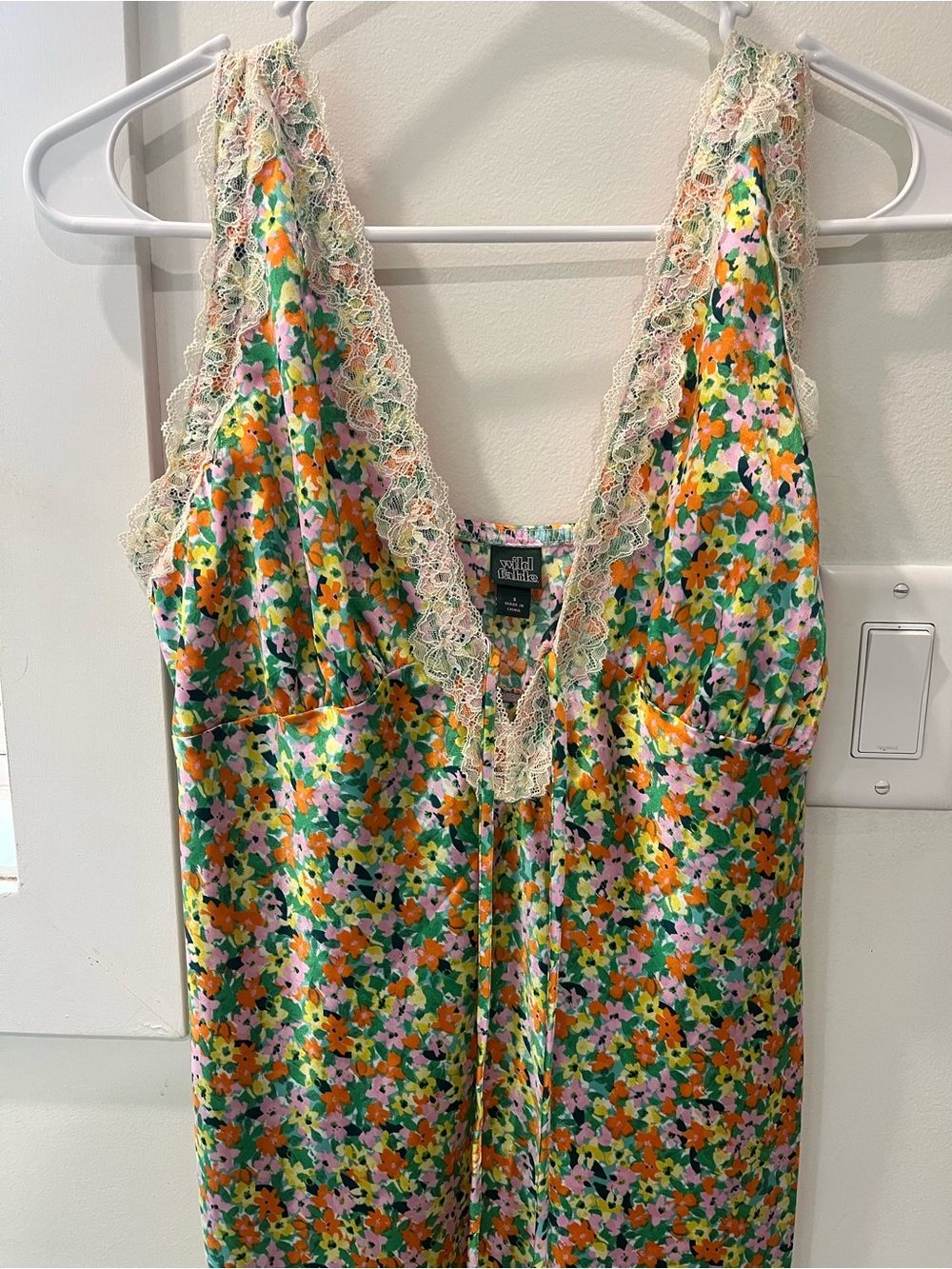 wild fable Floral Lace-Trim Maxi Dress in Green, Orange, Pink